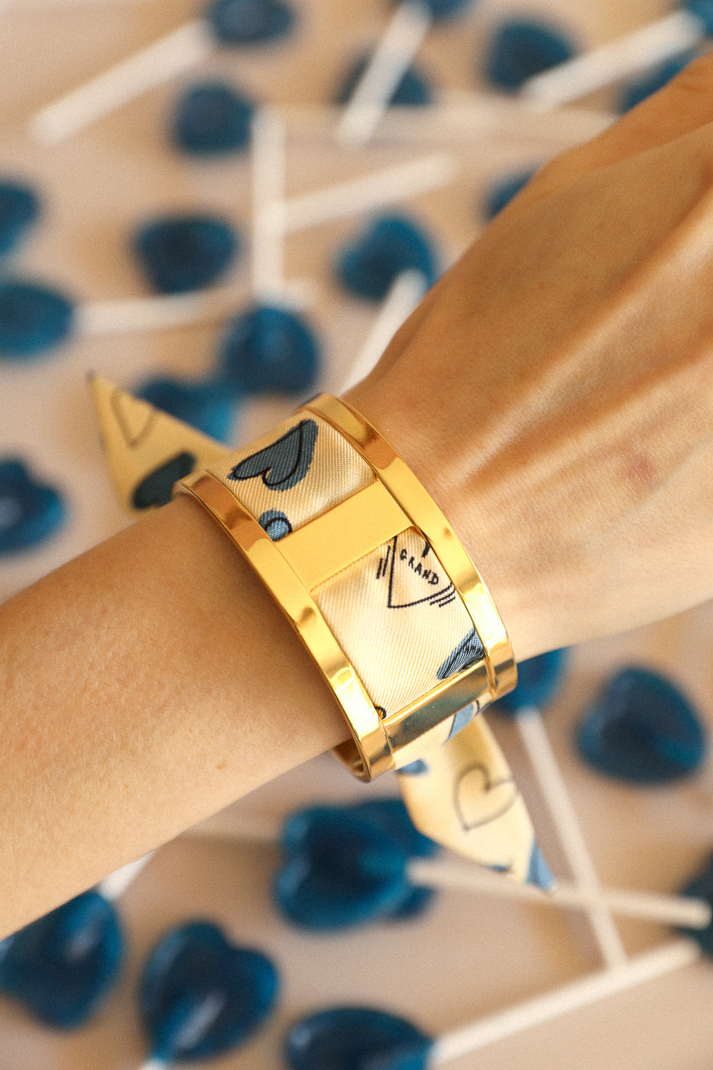 JMA cuff and Les Mots Bleus ribbon