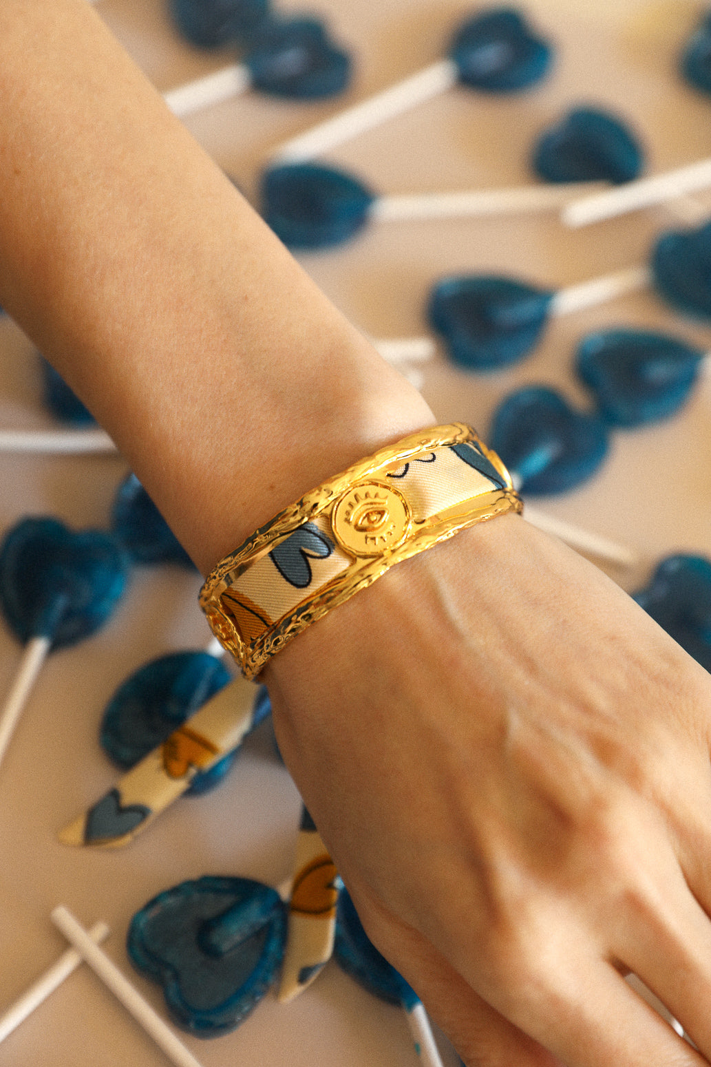 Irma cuff and its Blue Words ribbon