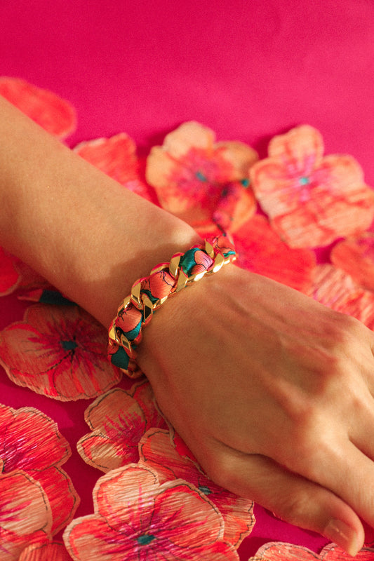 Bracelet Décembre et ruban Pensées turquoise