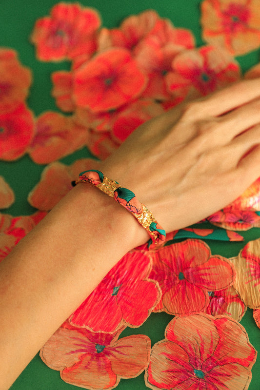Bracelet Féérie et ruban Pensées turquoise