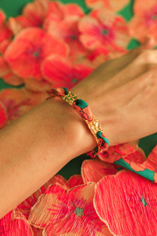 Bracelet Féérie et ruban Pensées turquoise