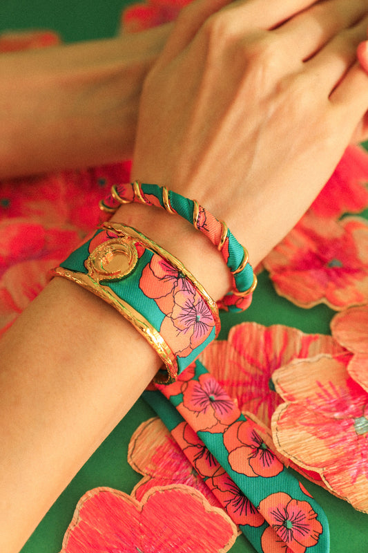 Bracelet Octobre et ruban Pensées turquoise