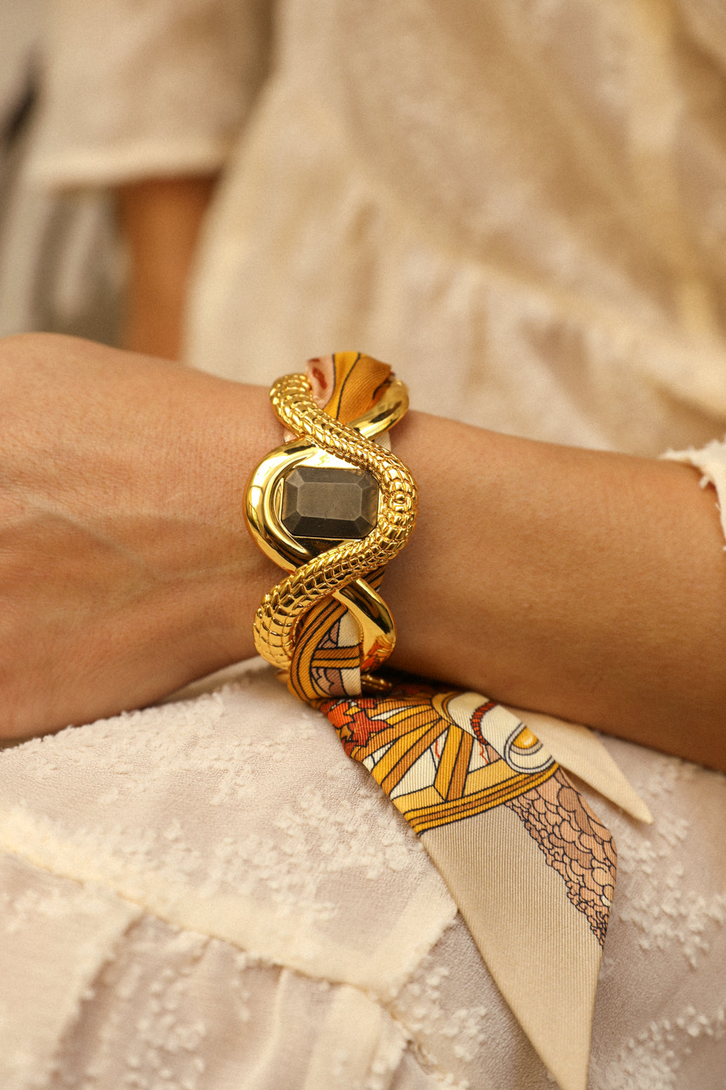 Caiman cuff with pyrite and ribbon Unknown Address, Snow