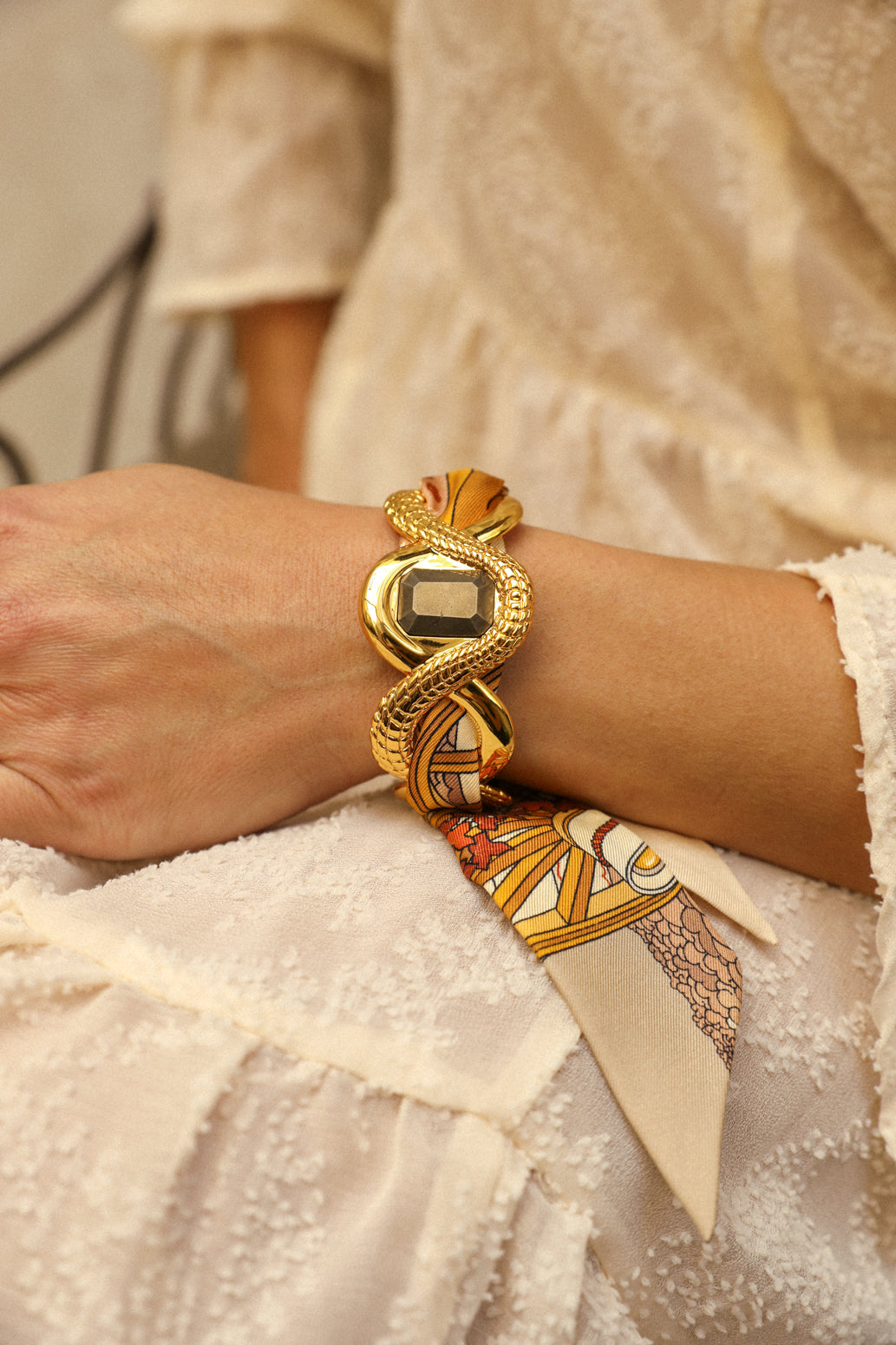 Caiman cuff with pyrite and ribbon Unknown Address, Snow