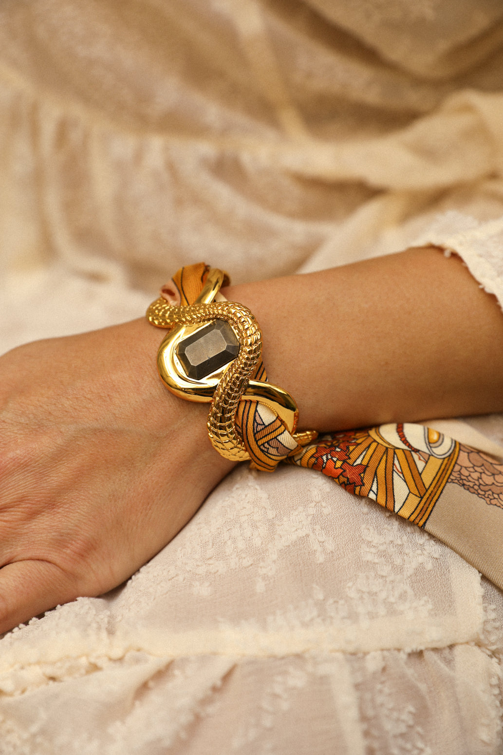 Caiman cuff with pyrite and ribbon Unknown Address, Snow