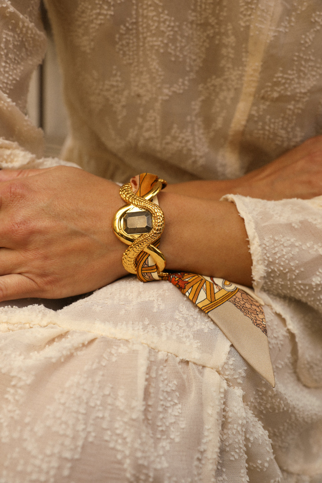 Caiman cuff with pyrite and ribbon Unknown Address, Snow