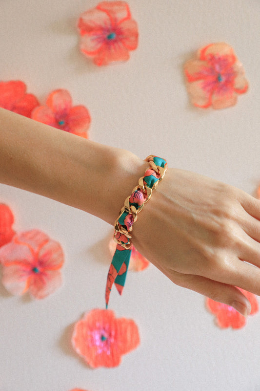 Bracelet Décembre et ruban Pensées turquoise