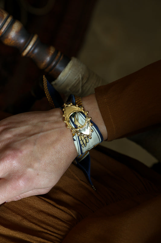 Ornement Bon Oeil doré et son bracelet en soie de 4cm Tarot, marine
