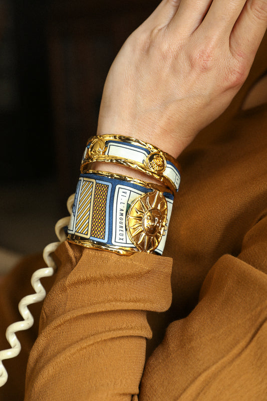 Grande manchette Soleil et ruban Tarot, marine