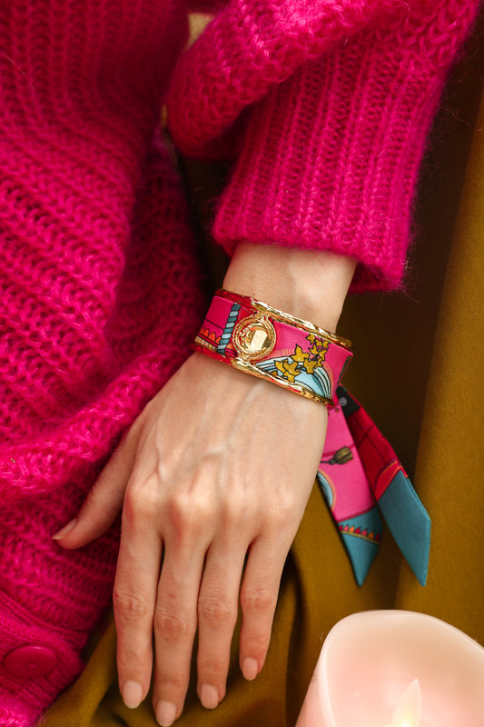 2cm Silk Ribbon Unknown Address, Pink and Blue