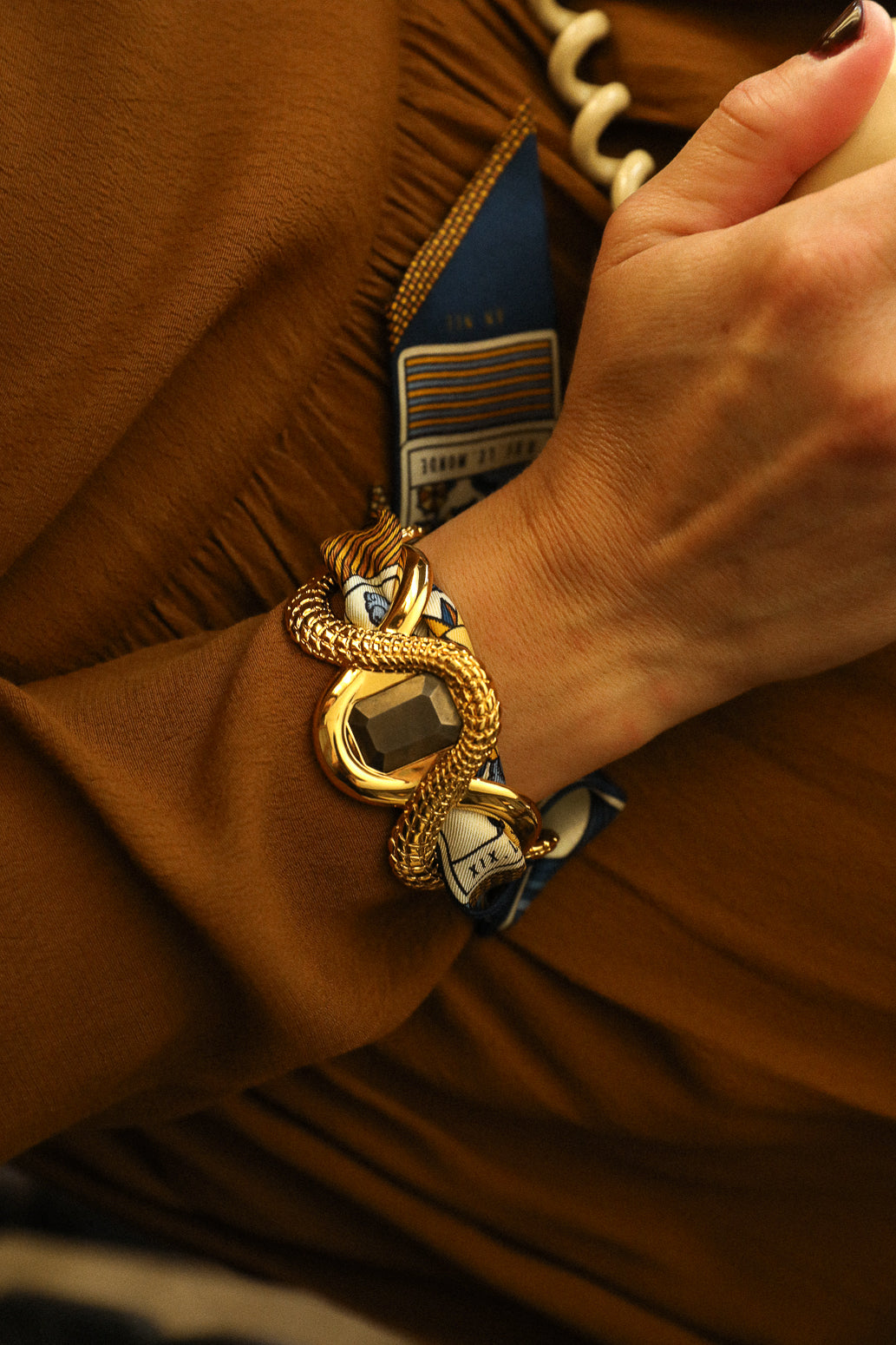 Manchette Caïman avec pyrite et ruban Tarot, Marine