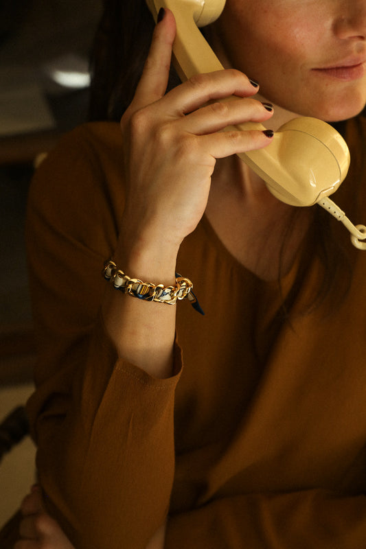 Bracelet Décembre et son ruban Tarot, marine
