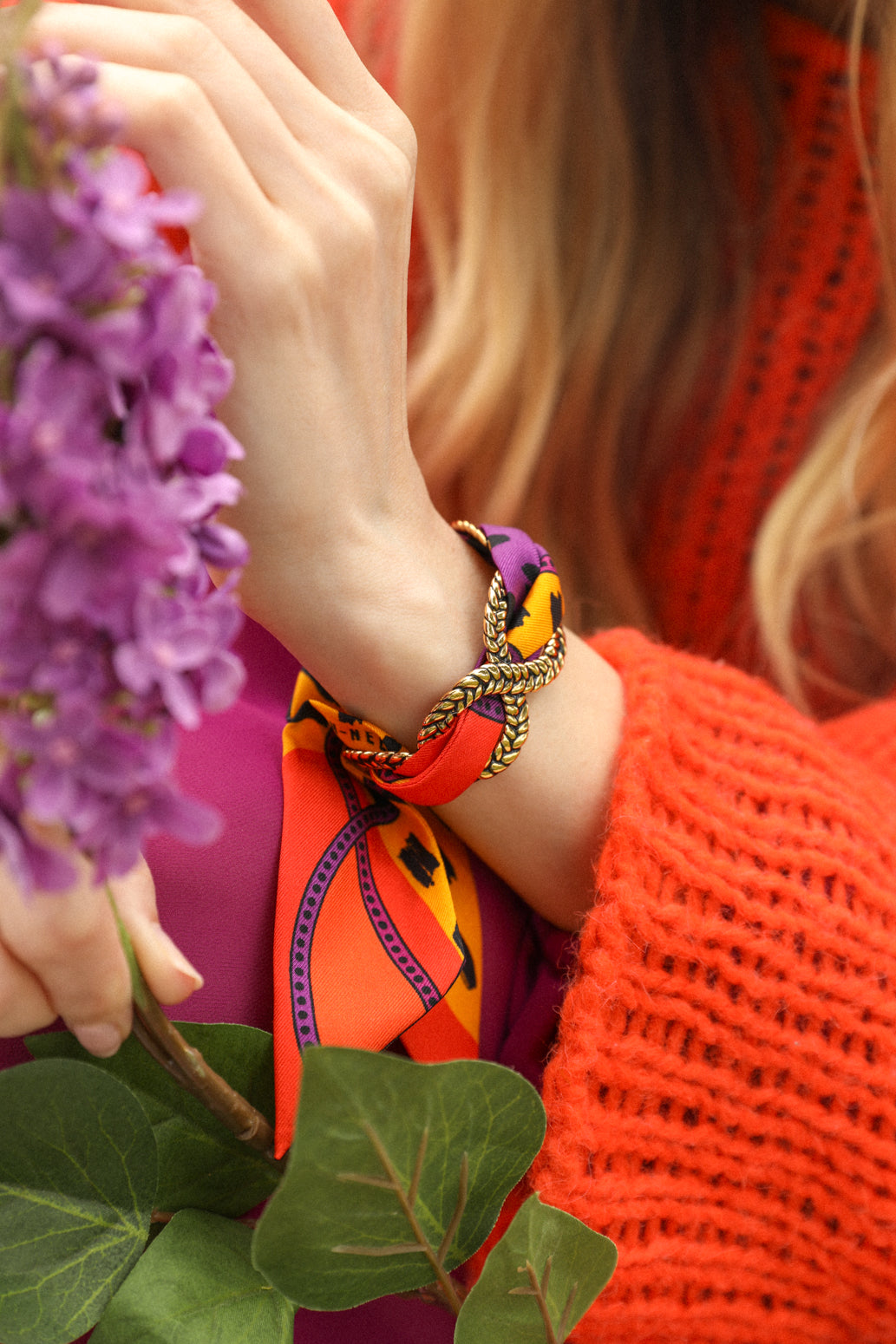 4cm Chapanoir silk bracelet, orange