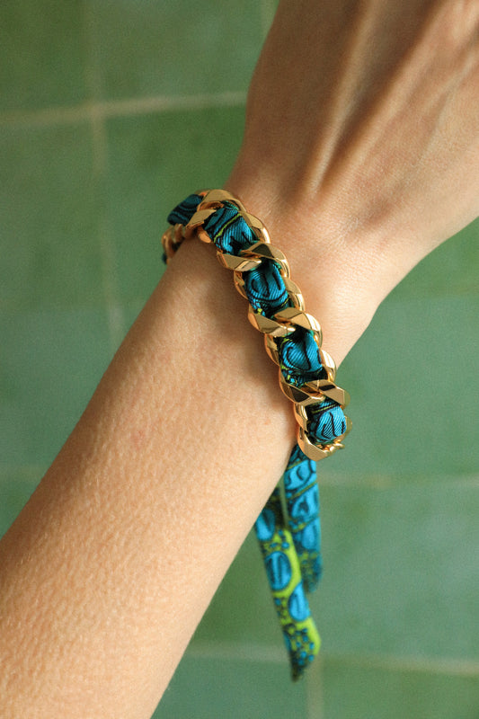 Bracelet Décembre et ruban Croco aqua