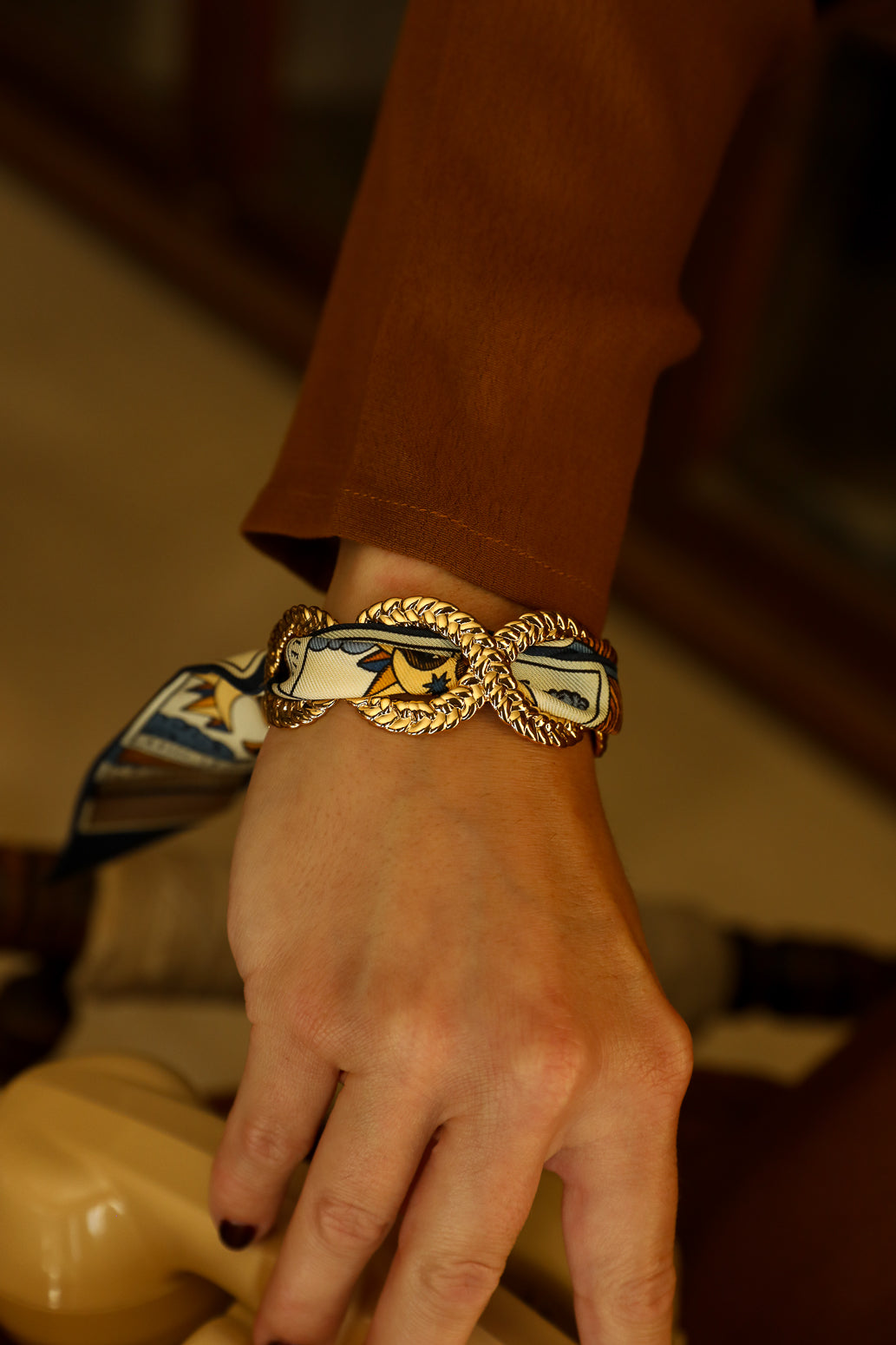 Manchette Tresse et ruban Tarot, Marine