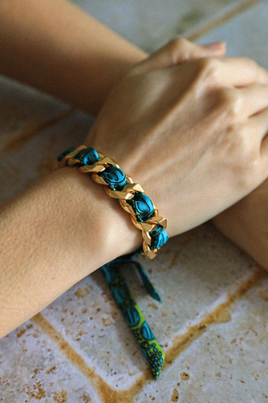 Bracelet Décembre et ruban Croco aqua