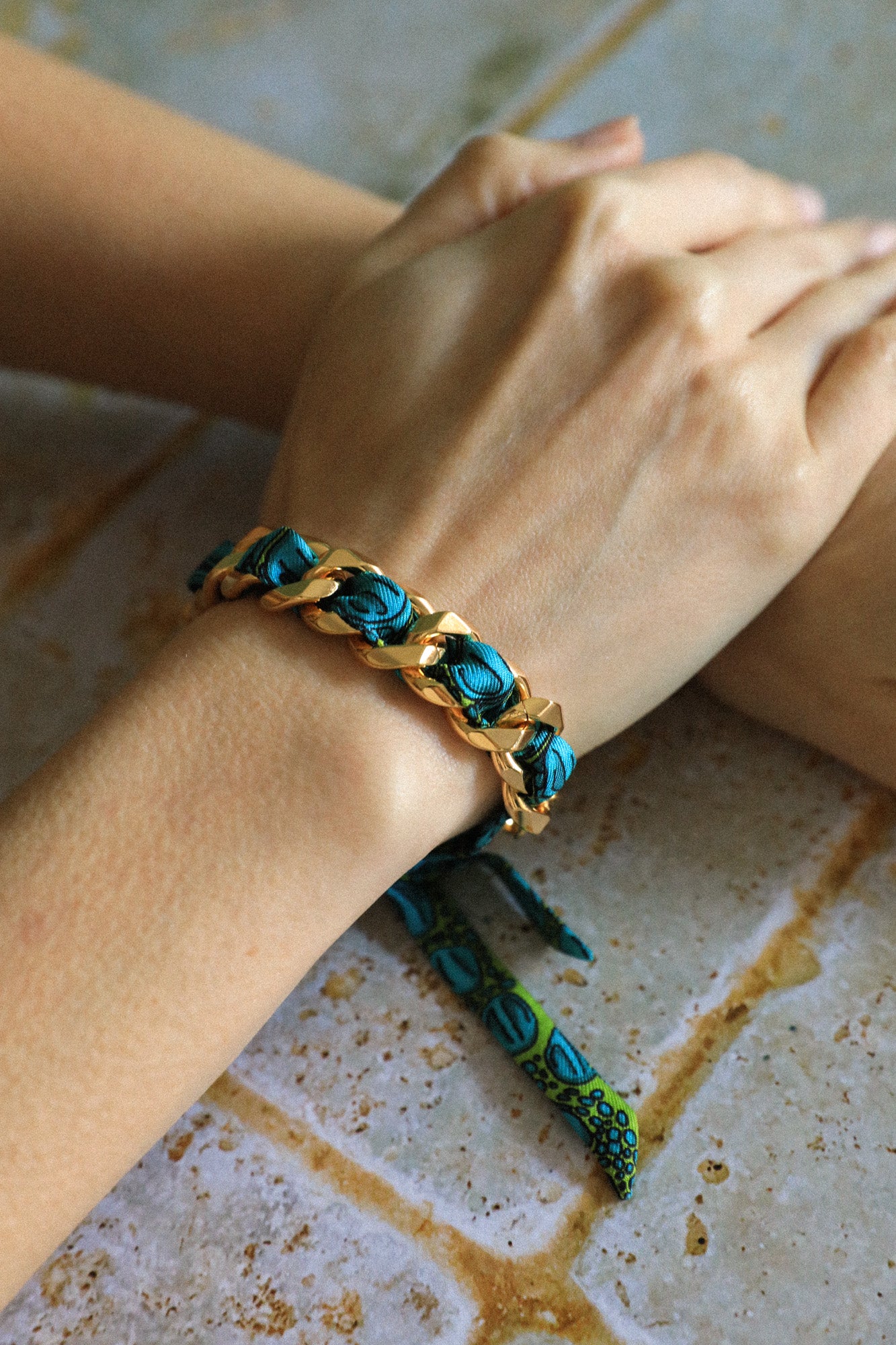 Bracelet Décembre et ruban Croco aqua