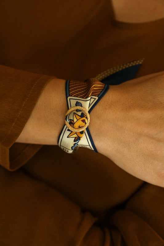Ornement Céleste et son bracelet en soie de 4cm Tarot, marine