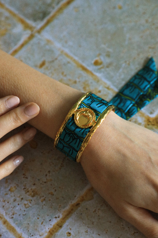 Manchette Lune et ruban Croco aqua