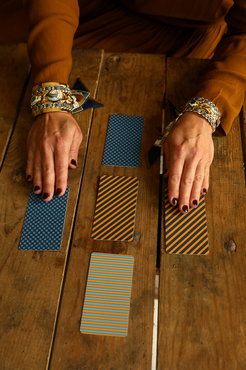 Grande manchette Décembre et ruban Tarot, marine