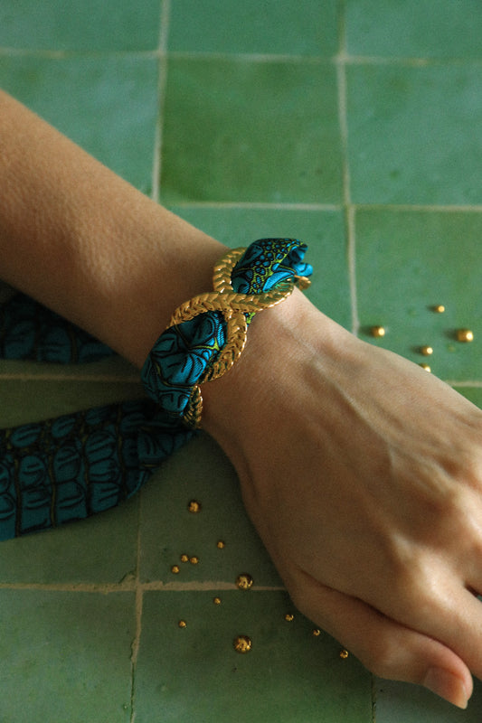 Manchette Tresse et ruban Croco aqua