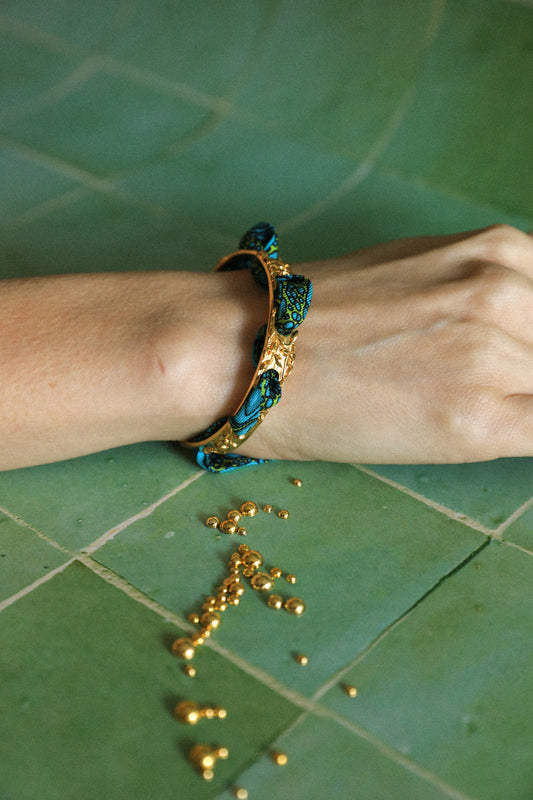 Bracelet Féérie et ruban Croco aqua