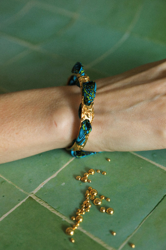 Bracelet Féérie et ruban Croco aqua