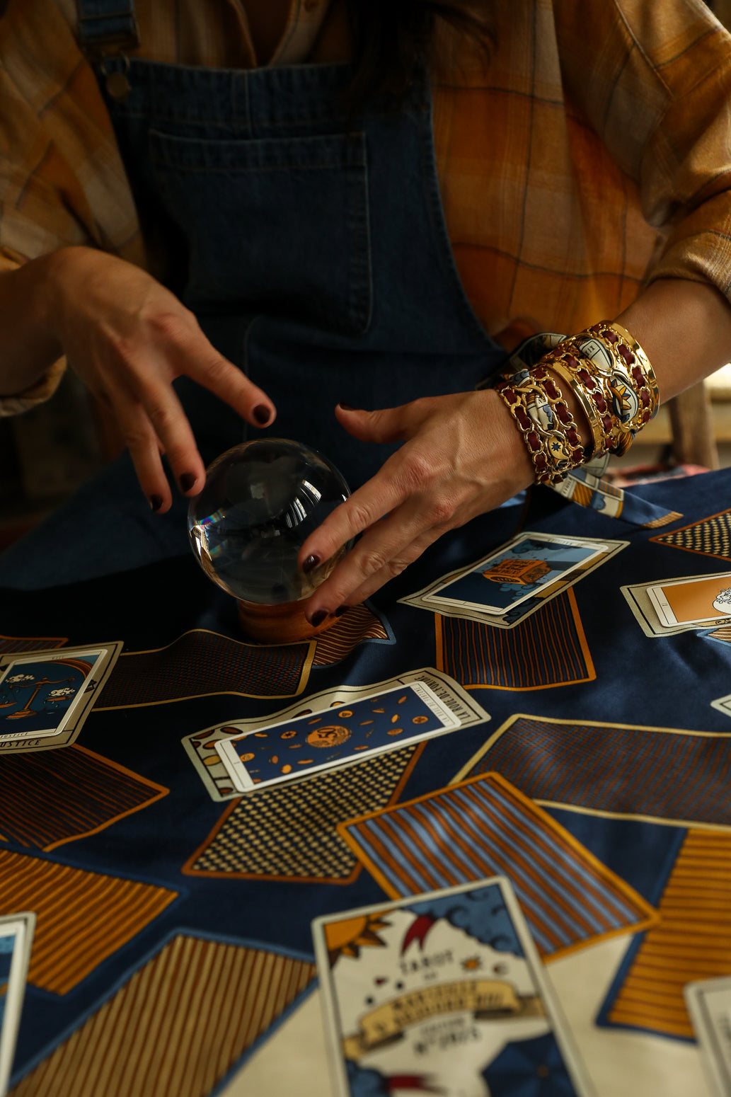 Grande manchette Décembre et ruban Tarot, marine