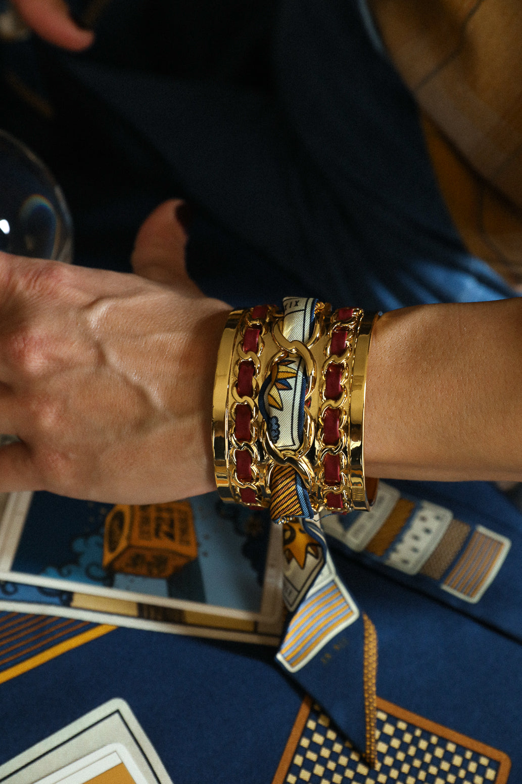 Bracelet en soie 4cm Tarot, marine