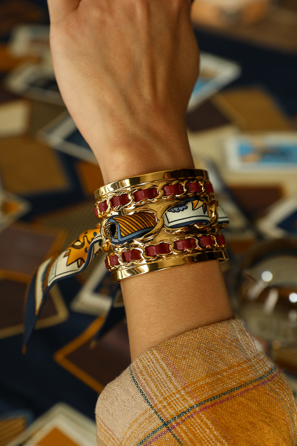 Grande manchette Décembre et ruban Tarot, marine