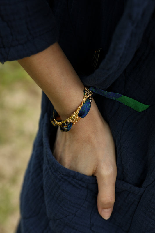 Bracelet Queen et son ruban Cerf Bohème, vert