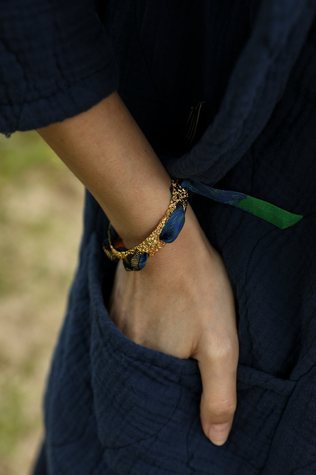 Bracelet Queen et son ruban Cerf Bohème, vert