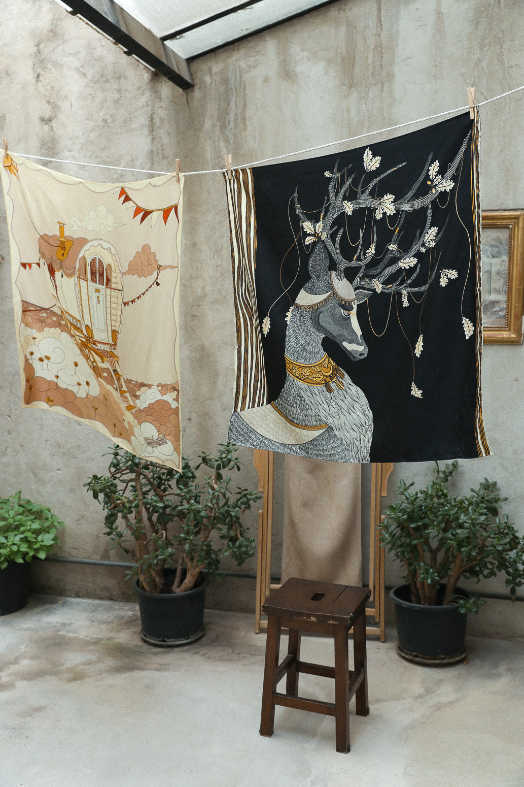 90cm Bohemian Deer Silk Square, Black