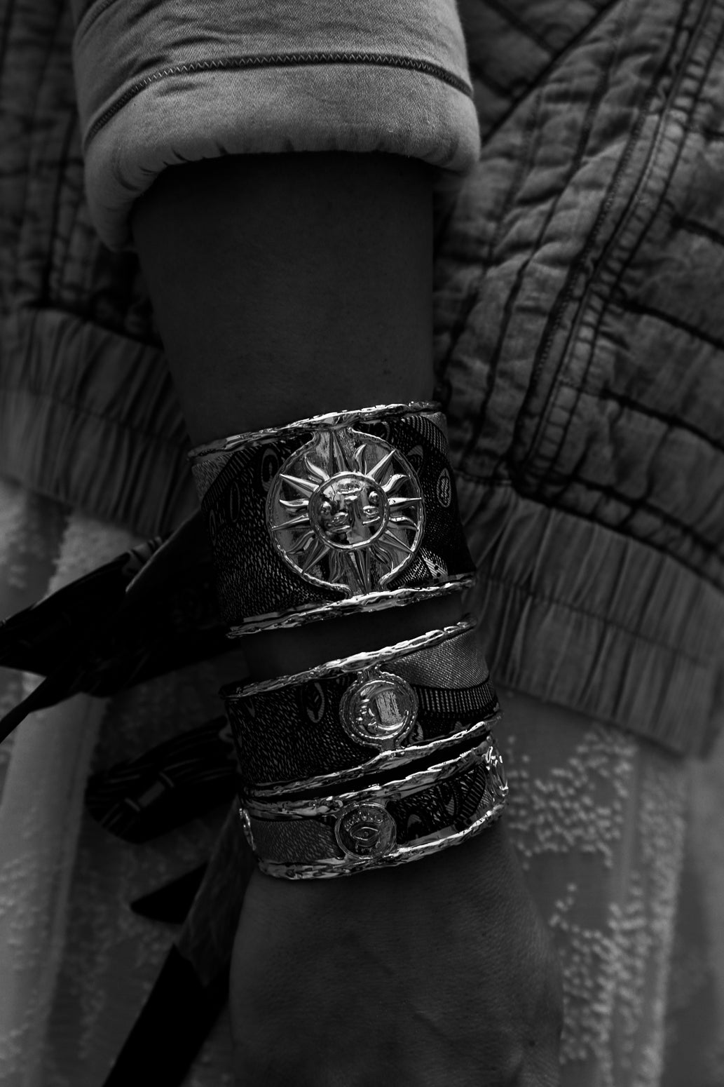 Moon and Bohemian Deer Ribbon Cuff, Black