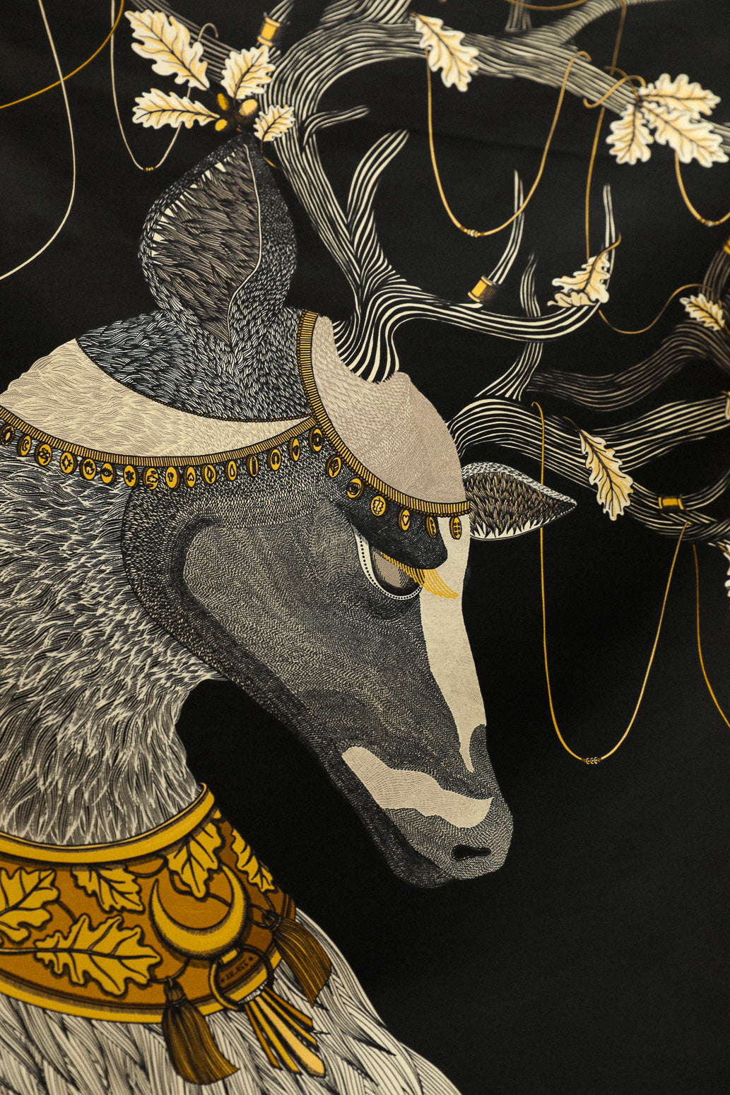 90cm Bohemian Deer Silk Square, Black