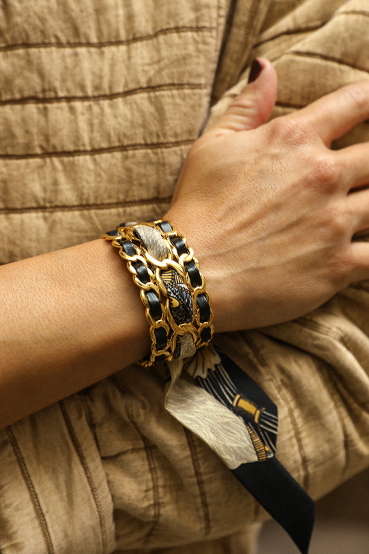 Small December cuff and Bohemian Deer ribbon, green