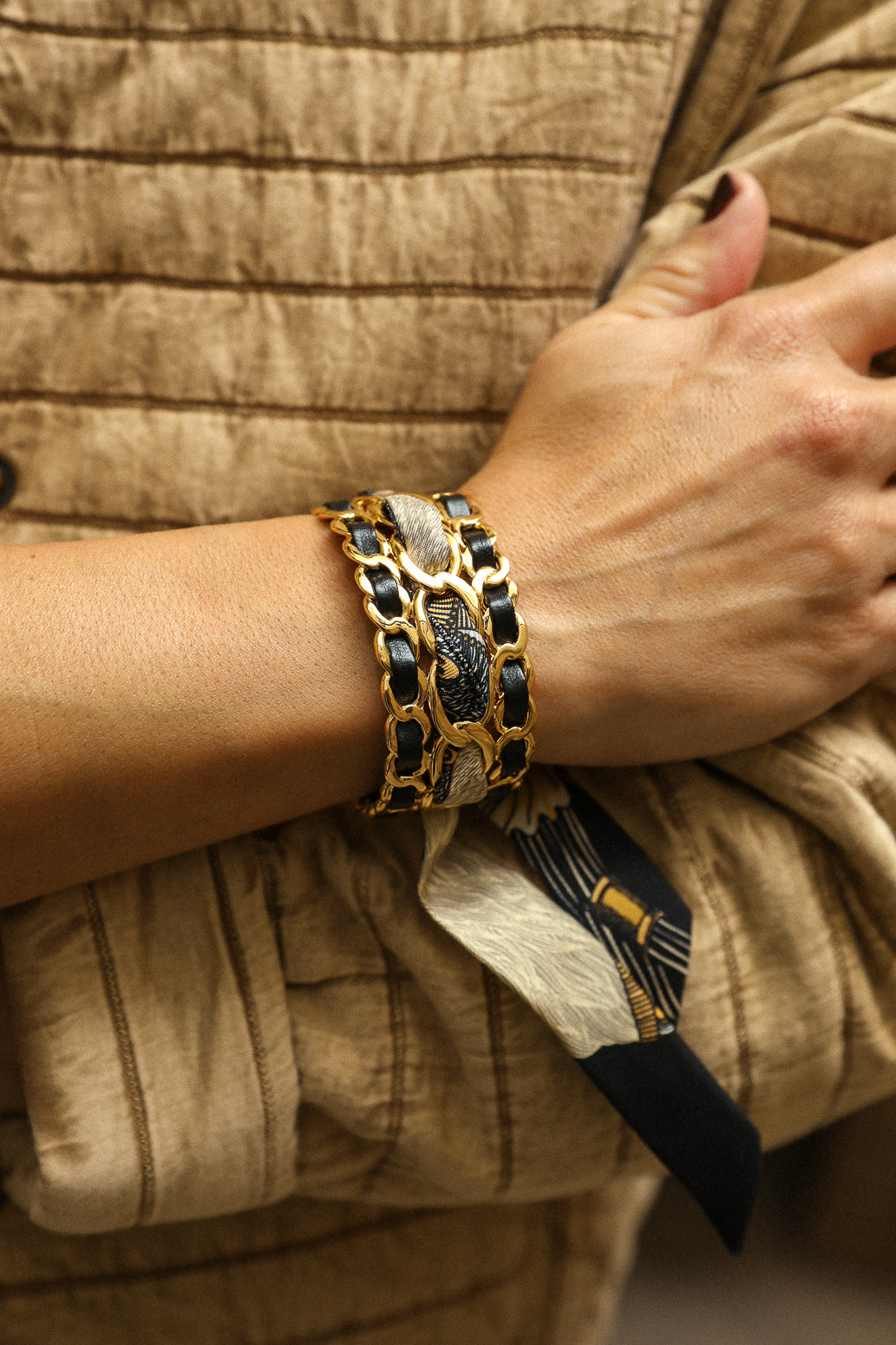 2cm Silk Ribbon Bohemian Deer, Black