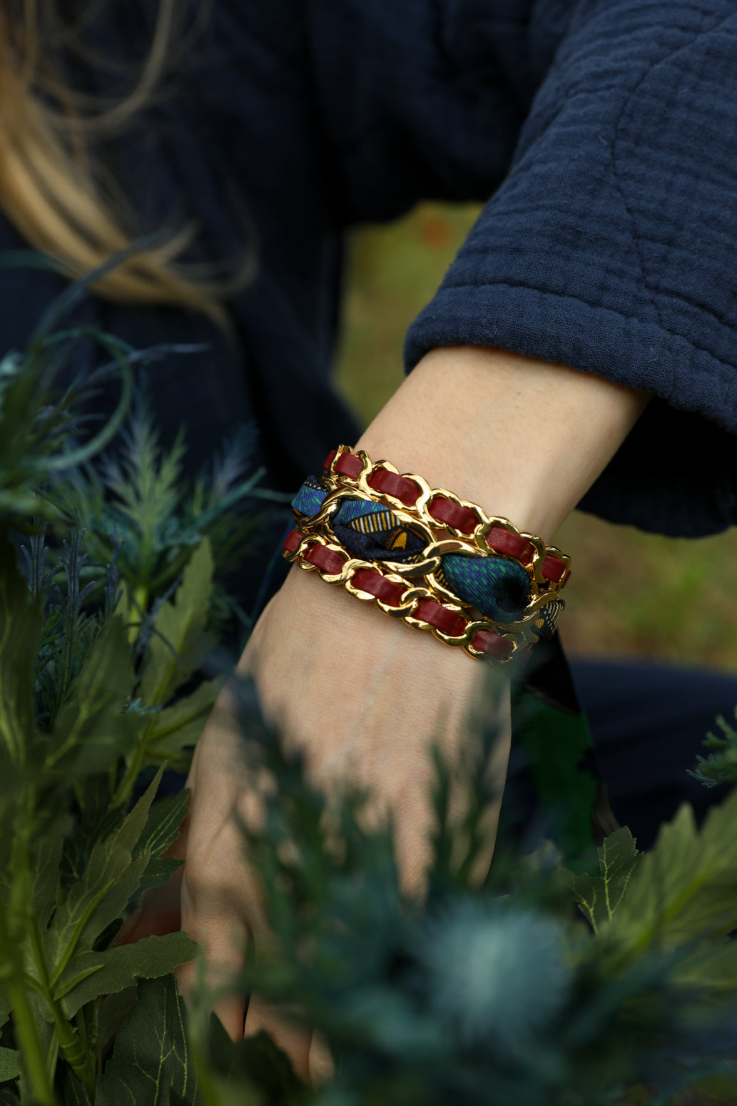 2cm Silk Ribbon Bohemian Deer, Green