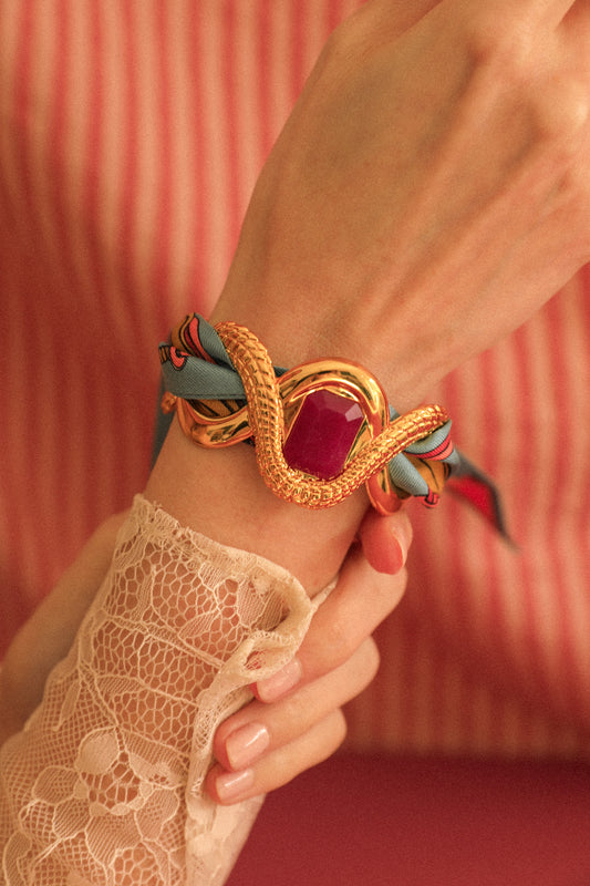 Manchette Caïman Agate fuchsia et ruban Pirate coloré