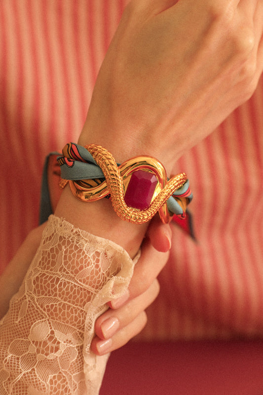 Manchette Caïman Agate fuchsia et ruban Pirate coloré