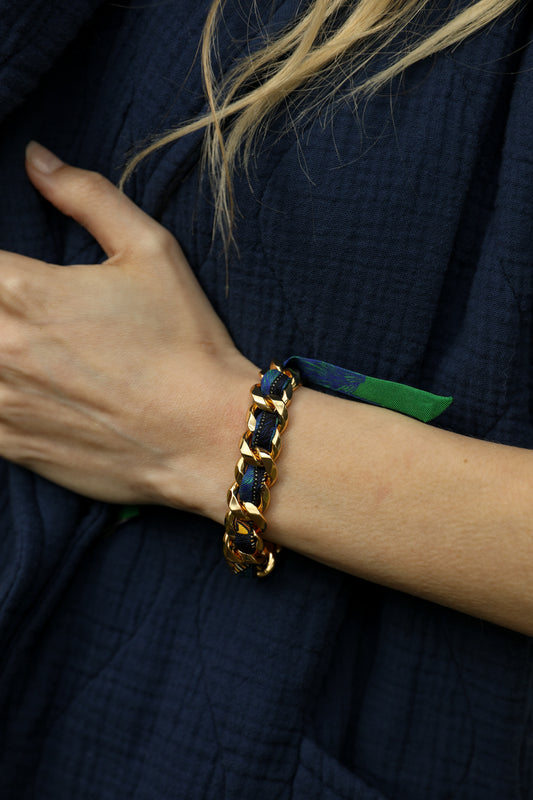 Bracelet Décembre et son ruban Cerf Bohème, vert