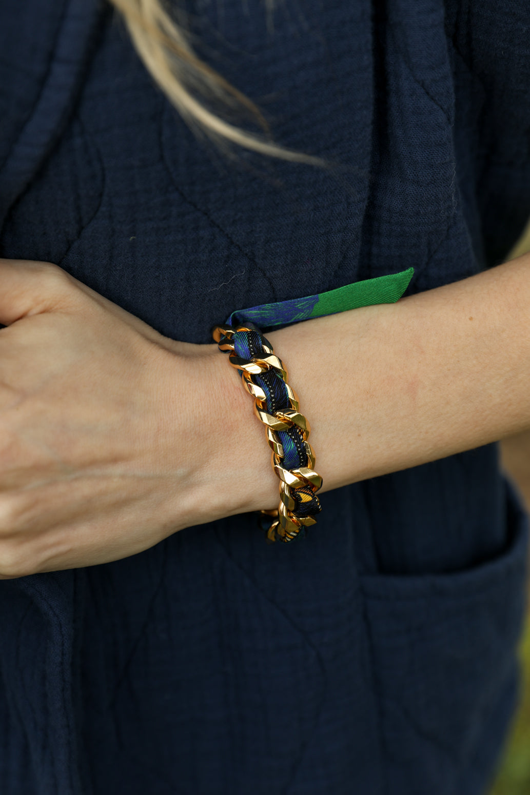Bracelet Décembre et son ruban Cerf Bohème, vert