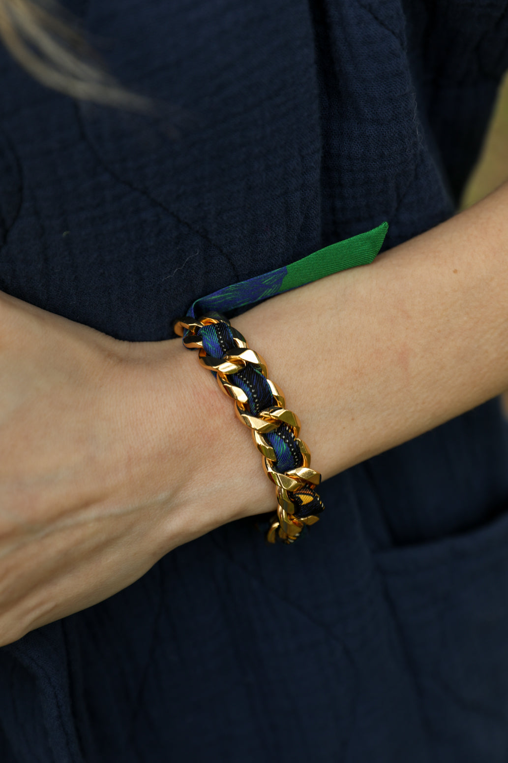 Bracelet Décembre et son ruban Cerf Bohème, vert