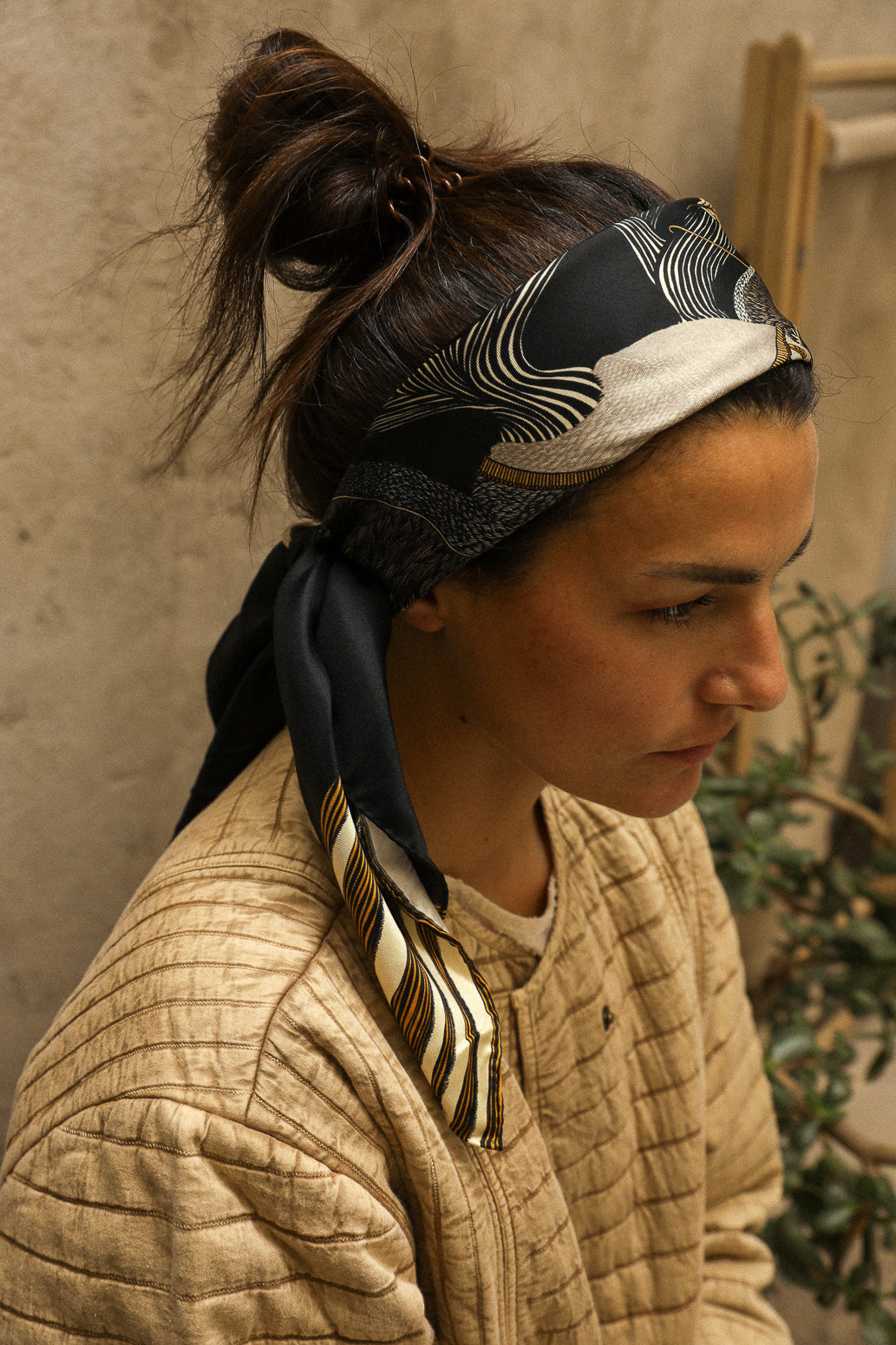 90cm Bohemian Deer Silk Square, Black