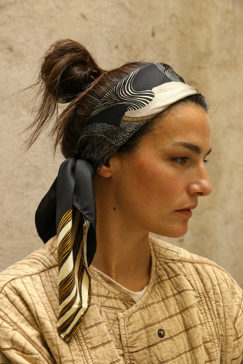 90cm Bohemian Deer Silk Square, Black