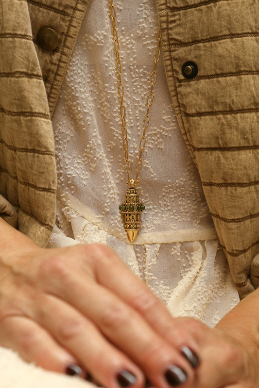 Collier Pendule, incrusté de Quartzites vertes