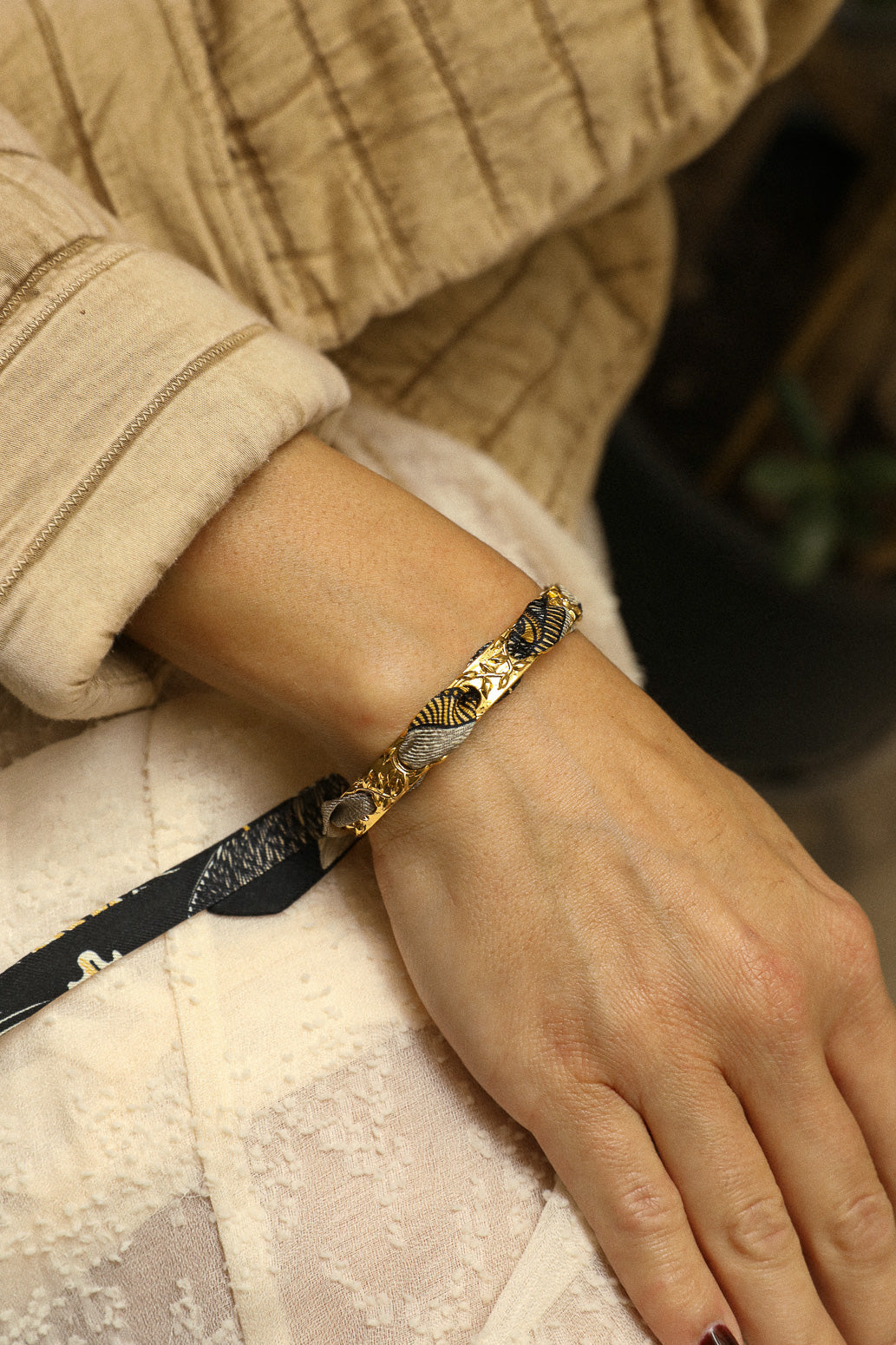 Bohemian Deer Fairy and Ribbon Bracelet, Black