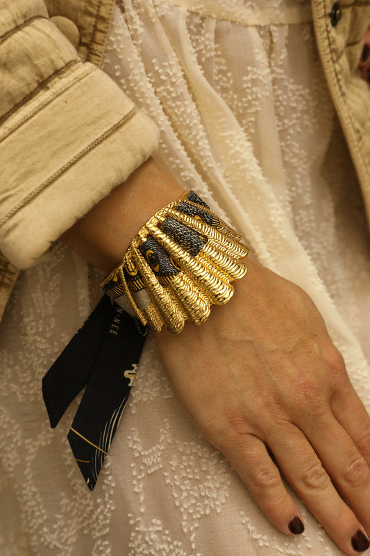 Shell and Bohemian Deer Ribbon Cuff, Black