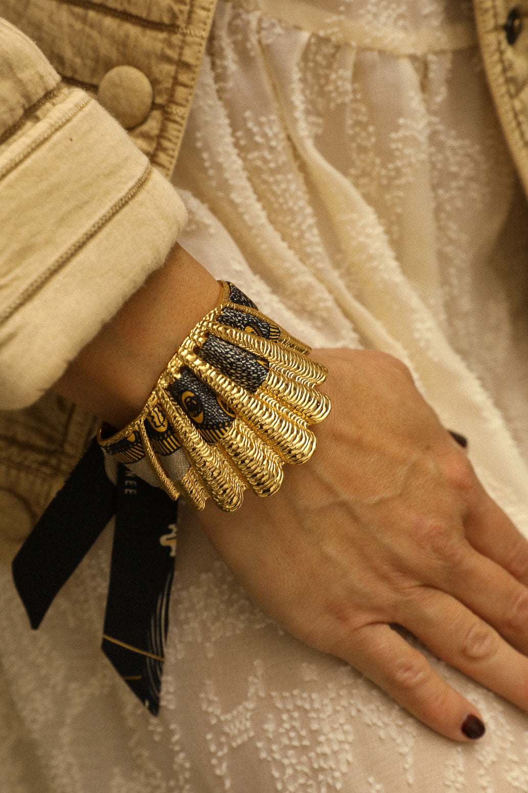 Shell and Bohemian Deer Ribbon Cuff, Black