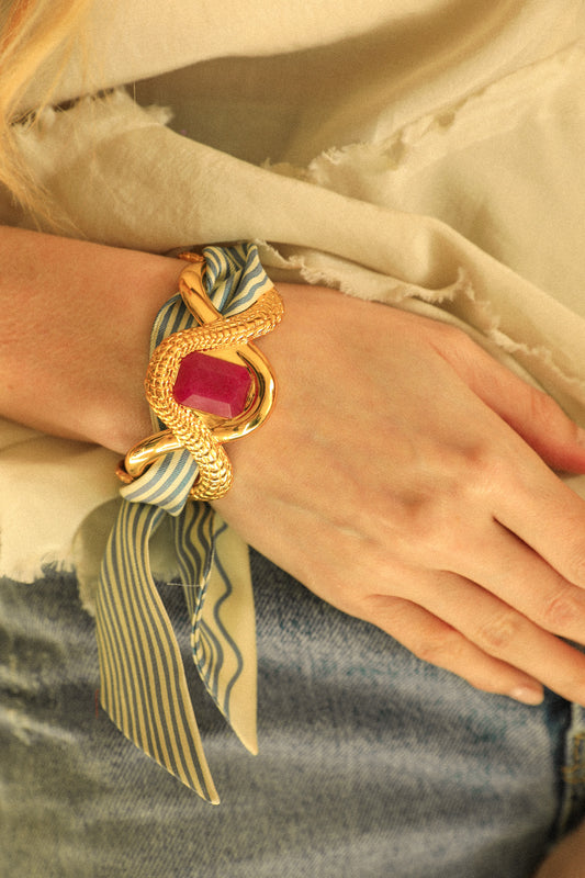 Manchette Caïman Agate fuchsia et ruban Marinière neutre